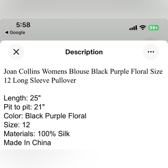 Vintage NWT! Gorgeous!!Joan Collins Silk blouse - Picture 6 of 6